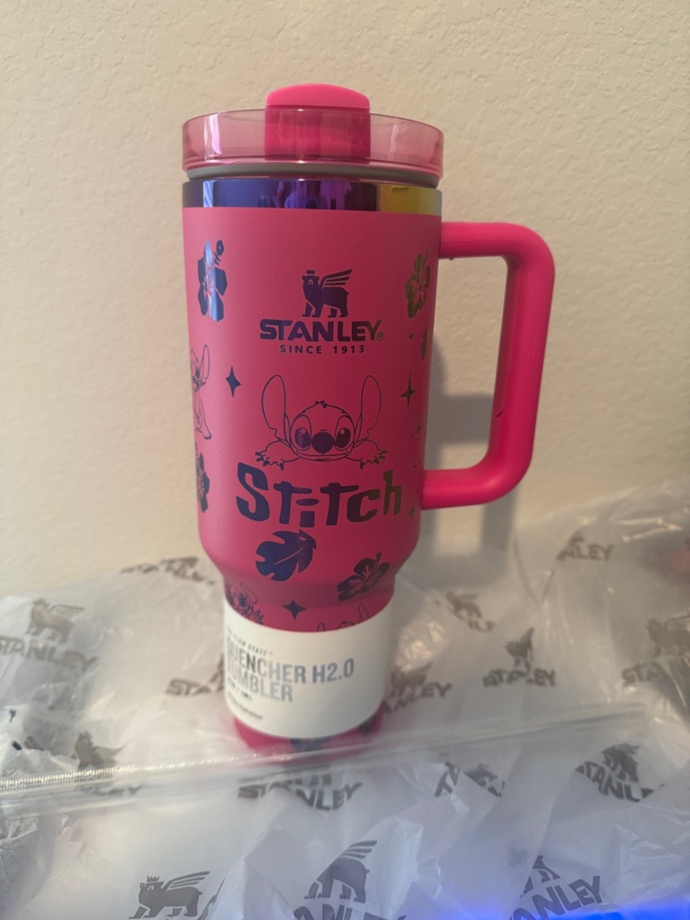Stanley Pink Stitch H2.0 Tumbler with Navy Accents